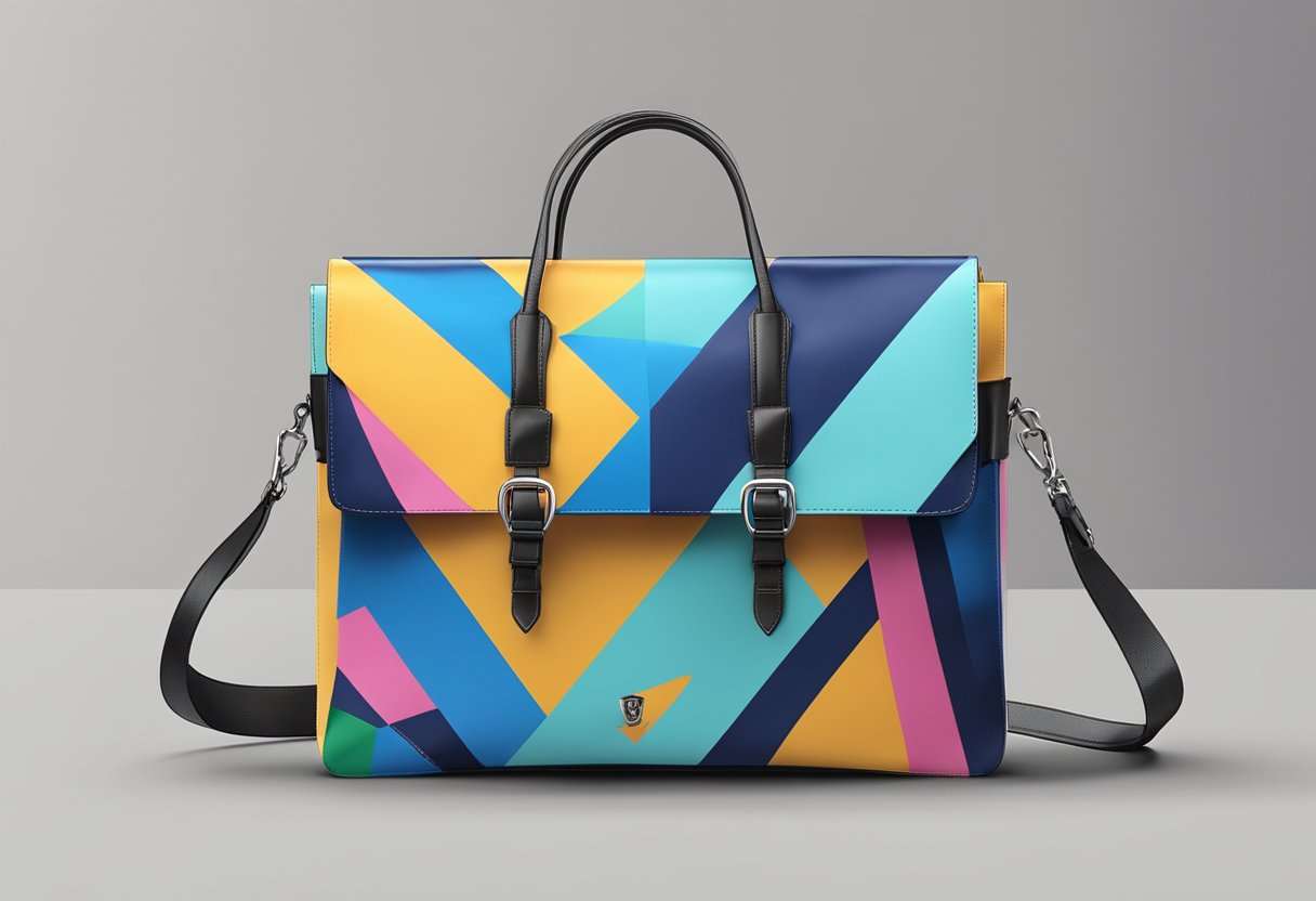 A bag with a prominent logo printed on the front