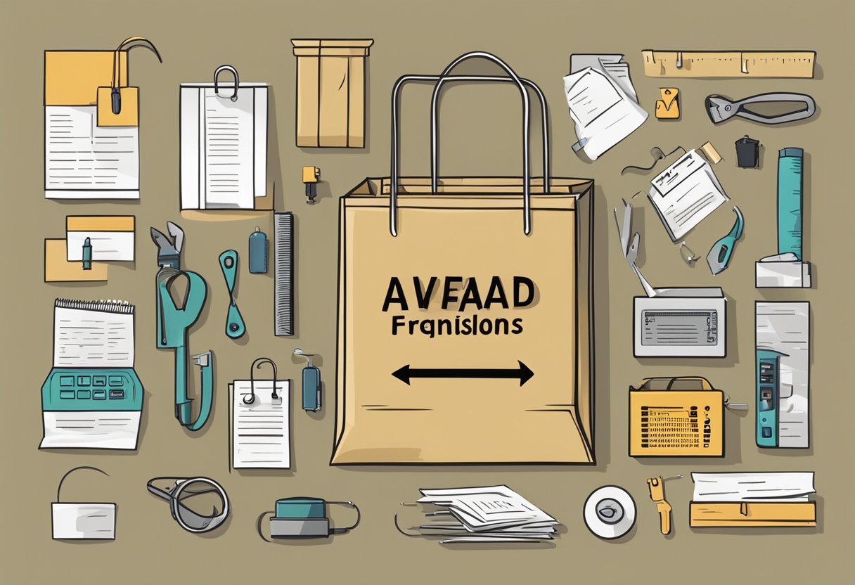 A paper bag with "Frequently Asked Questions" printed on it, surrounded by printing equipment and tools
