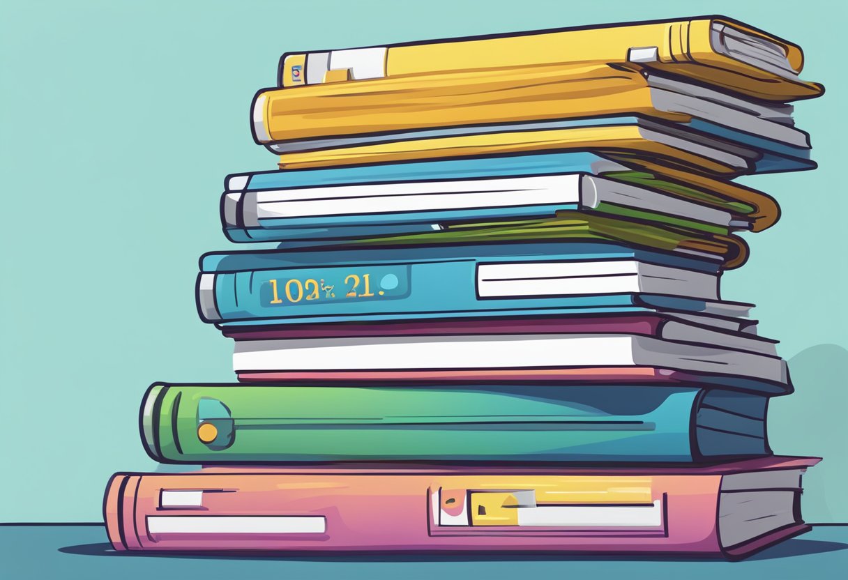 A stack of custom notebooks with logos, surrounded by question marks and a "Frequently Asked Questions" banner