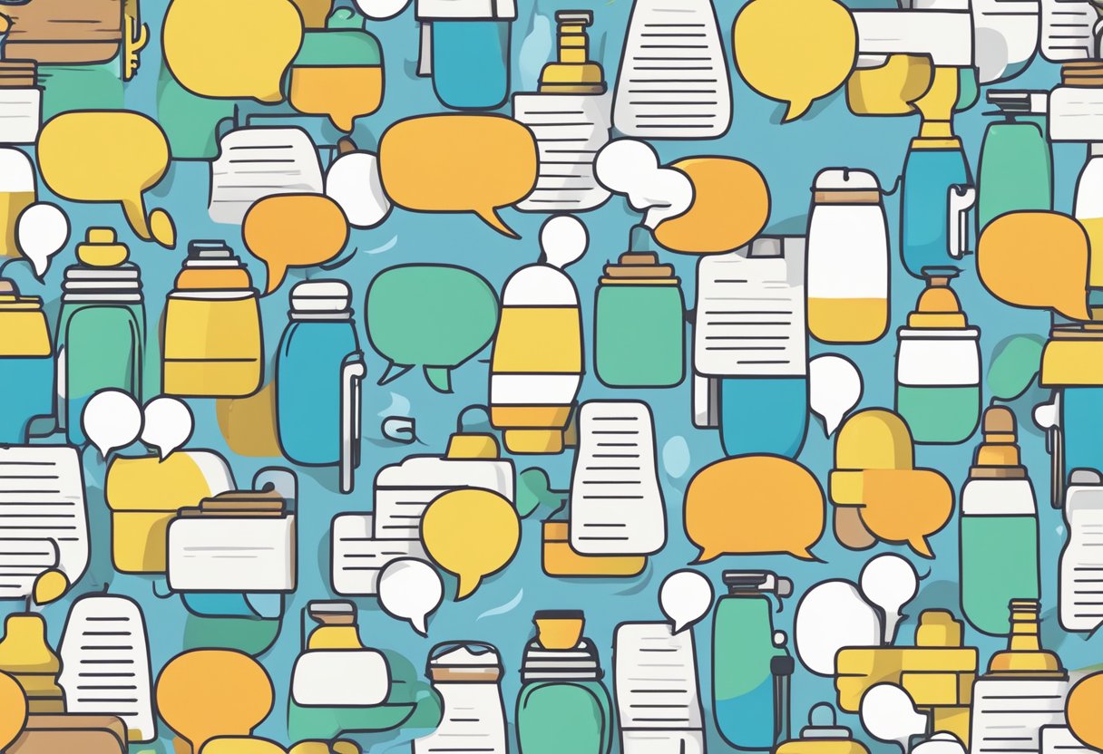 A customised thermal flask surrounded by various frequently asked questions in speech bubbles