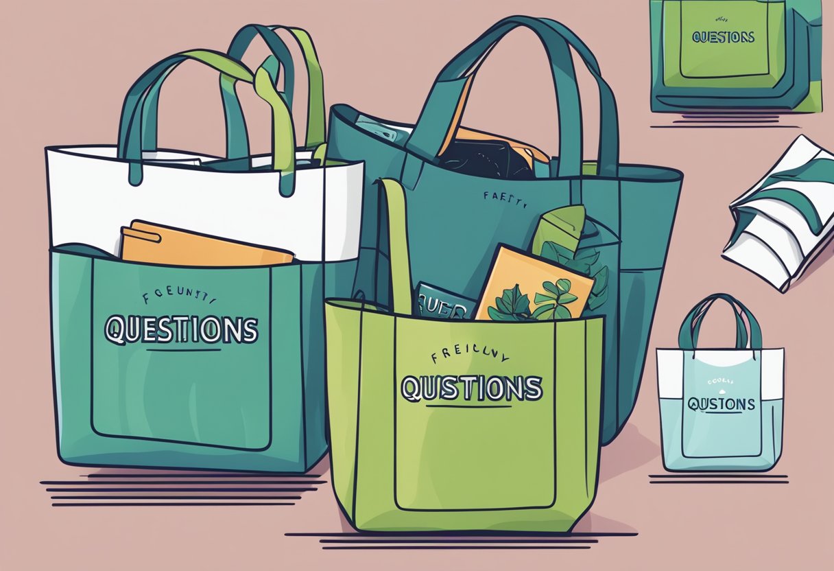 A tote bag with "Frequently Asked Questions" printed on it, being folded and unfolded repeatedly