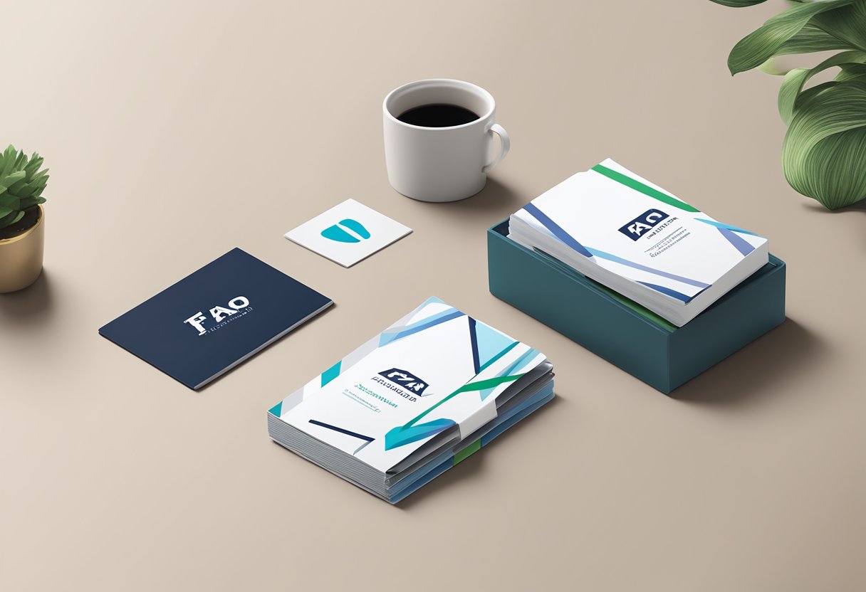 A stack of FAQ pamphlets and a branded corporate gift magnet on a sleek desk