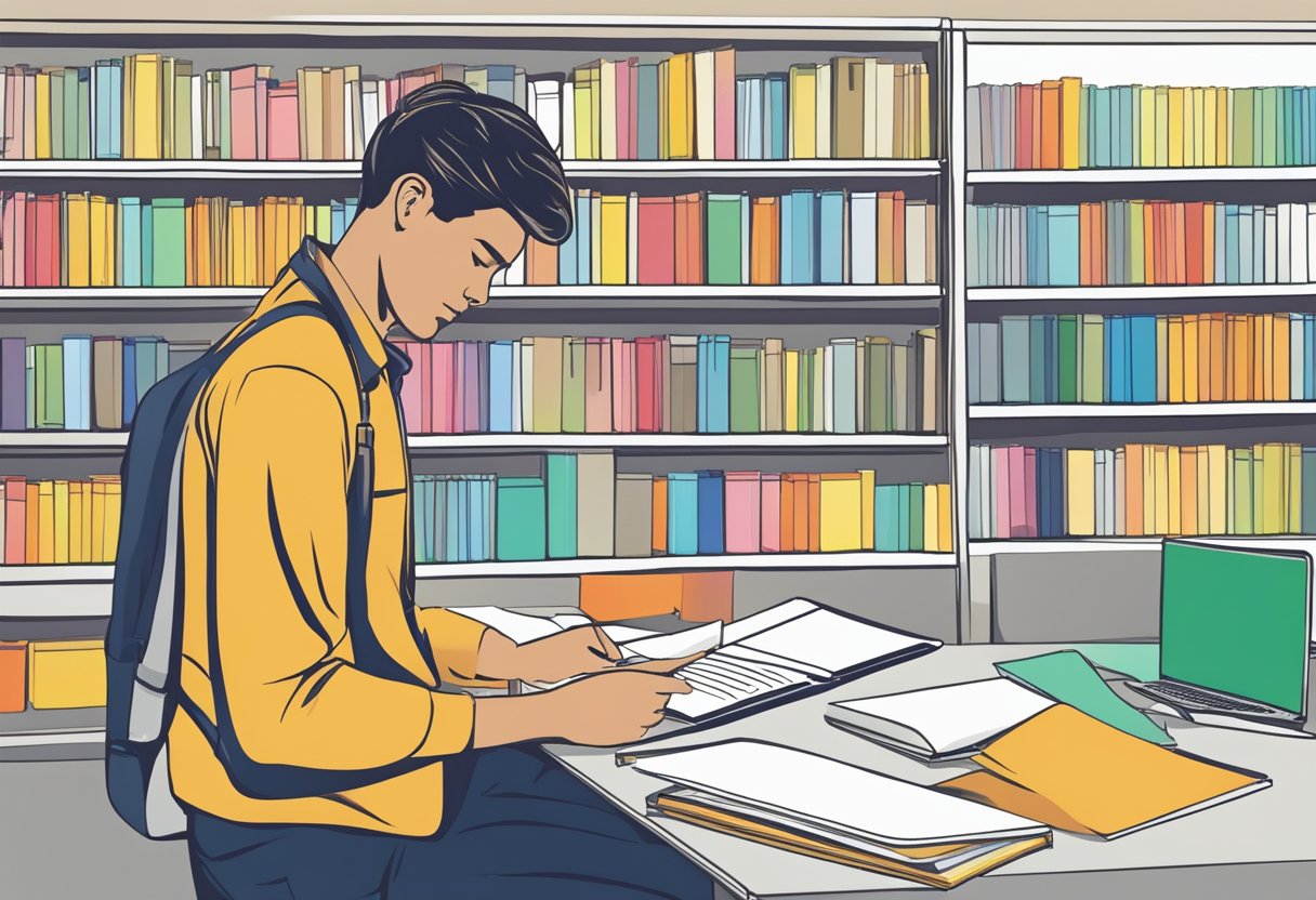 A customer selecting color, size, and font for a personalized notebook