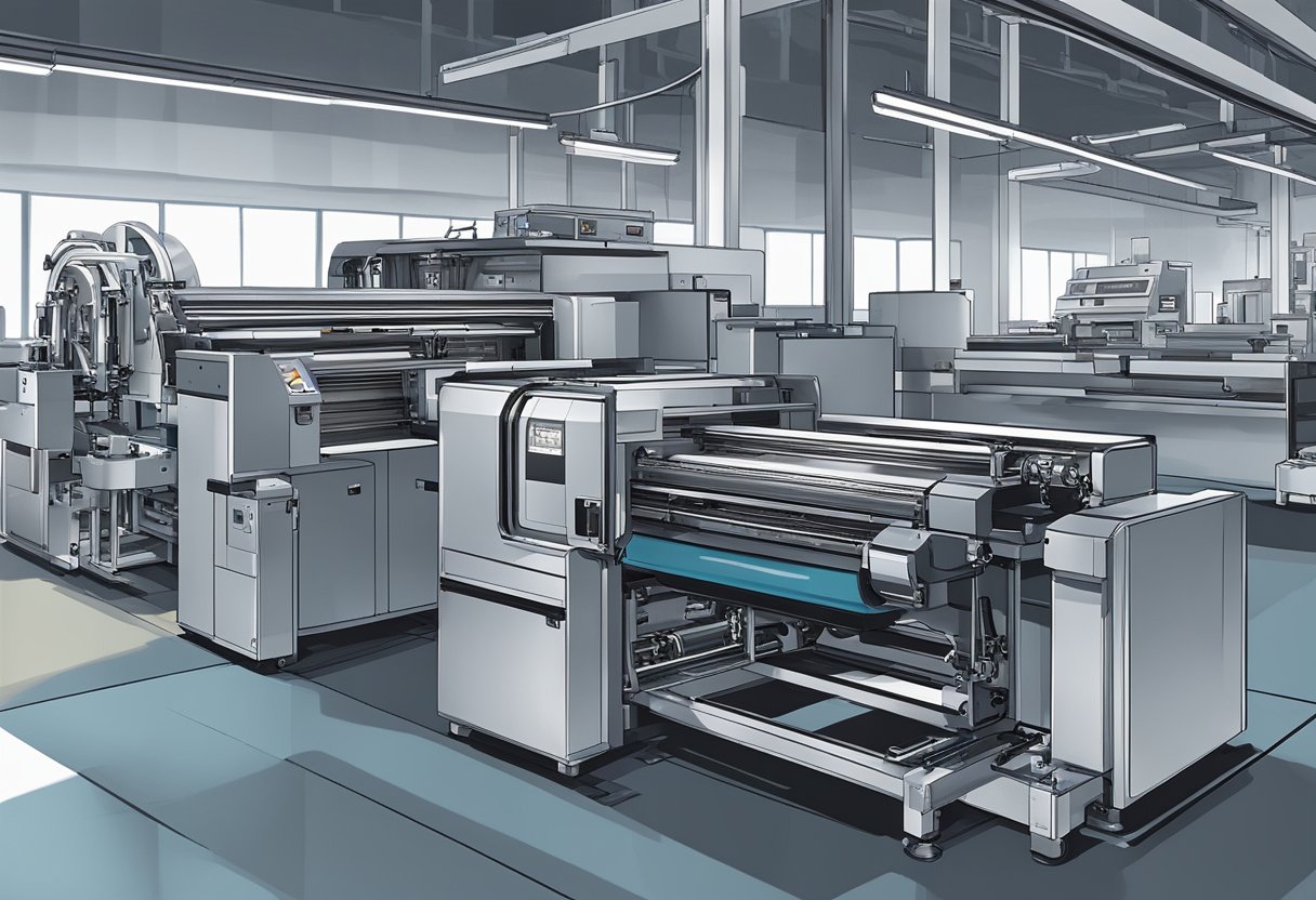 A printing machine customizes corporate gifts in a production facility
