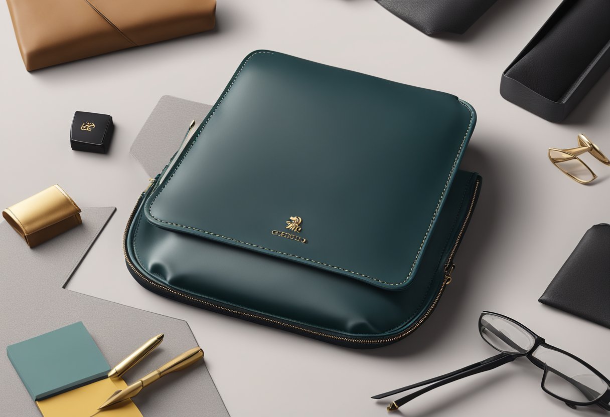 A sleek leather pouch holds premium branded corporate gifts for gifting excellence