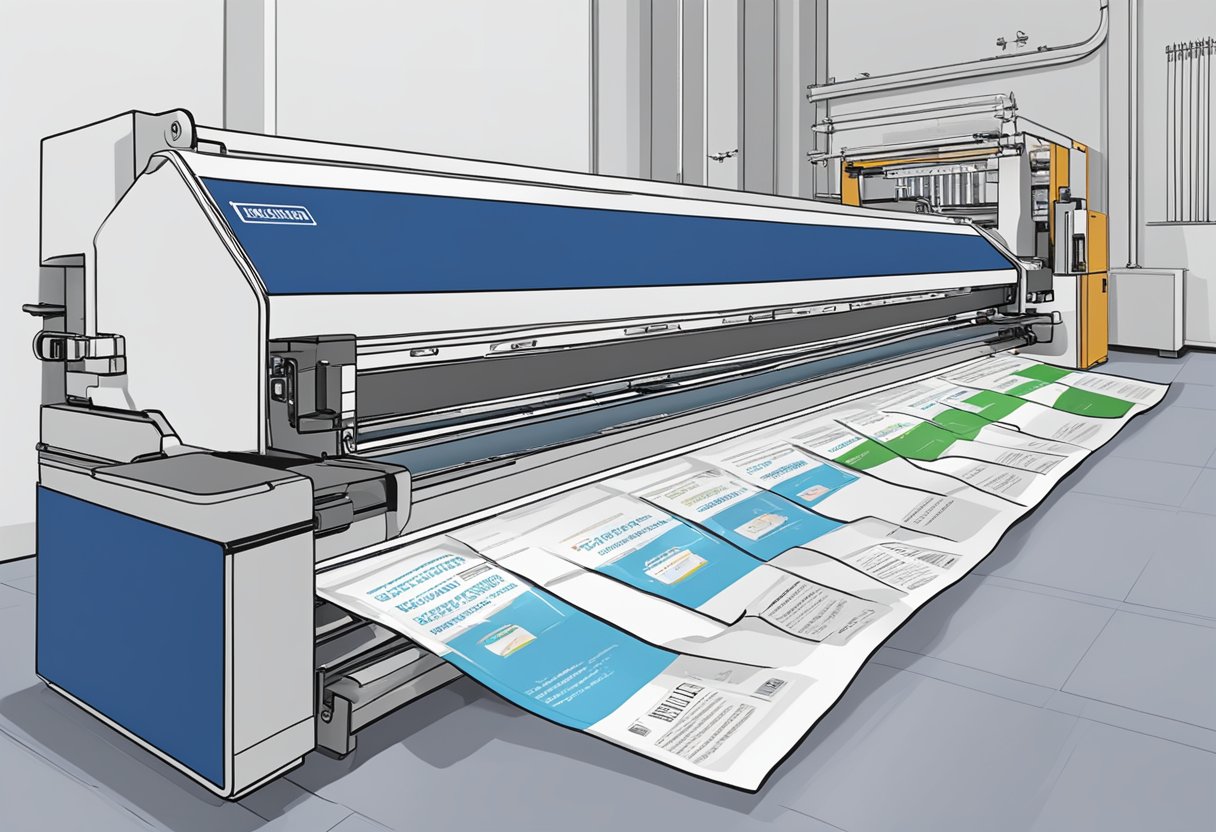 A printer producing lanyards with "Frequently Asked Questions" text, no minimum order
