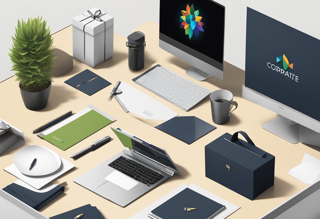 A sleek display of Corporate Gift Solutions' latest corporate gifts arranged on a modern, minimalist desk