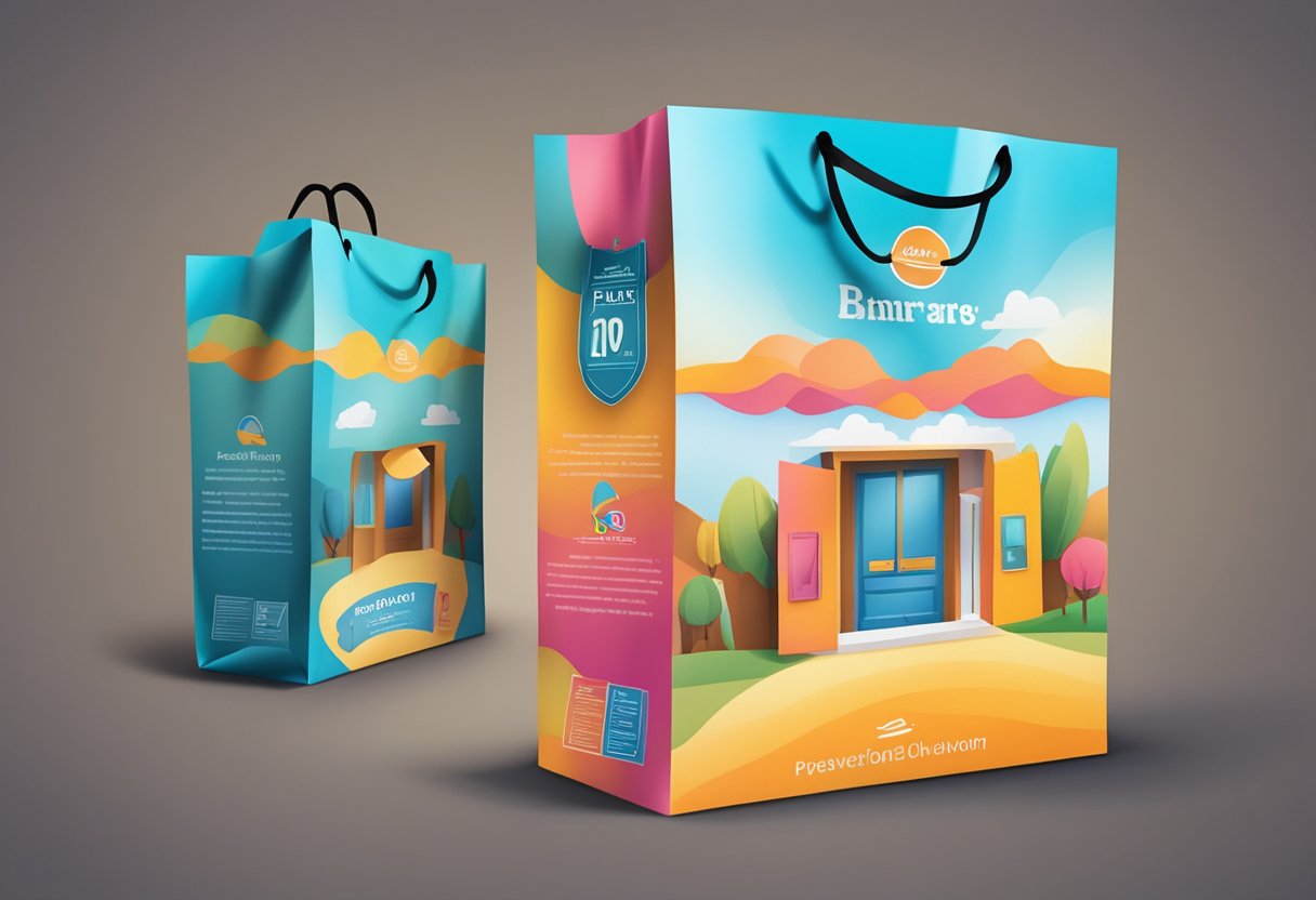 A paper bag being printed with vibrant colors and then finished with a glossy coating for a professional and eye-catching look