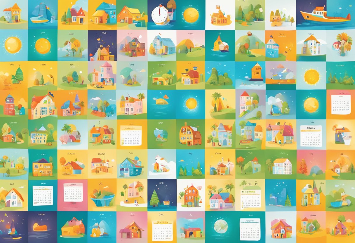 A colorful children's calendar displayed as a corporate gift design, with playful illustrations and bright, fun imagery for each month