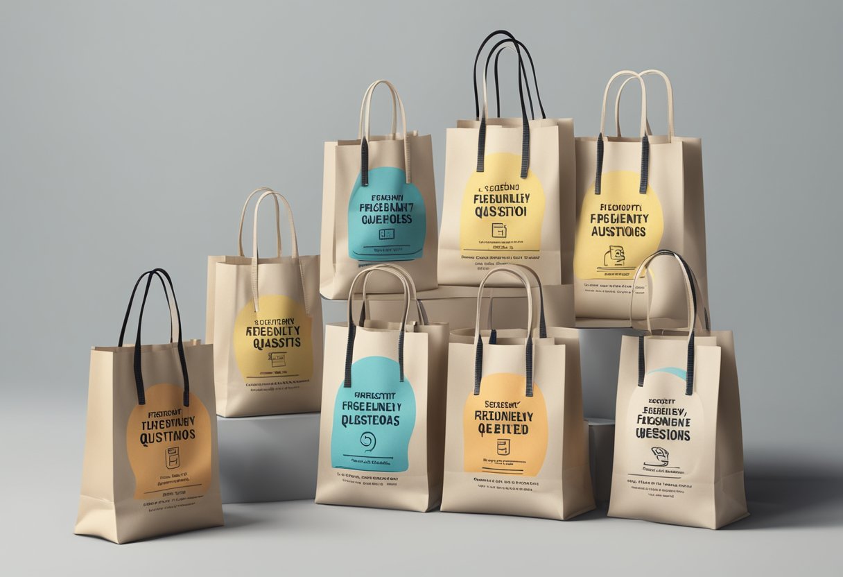 A stack of mini reusable bags with "Frequently Asked Questions" printed on them
