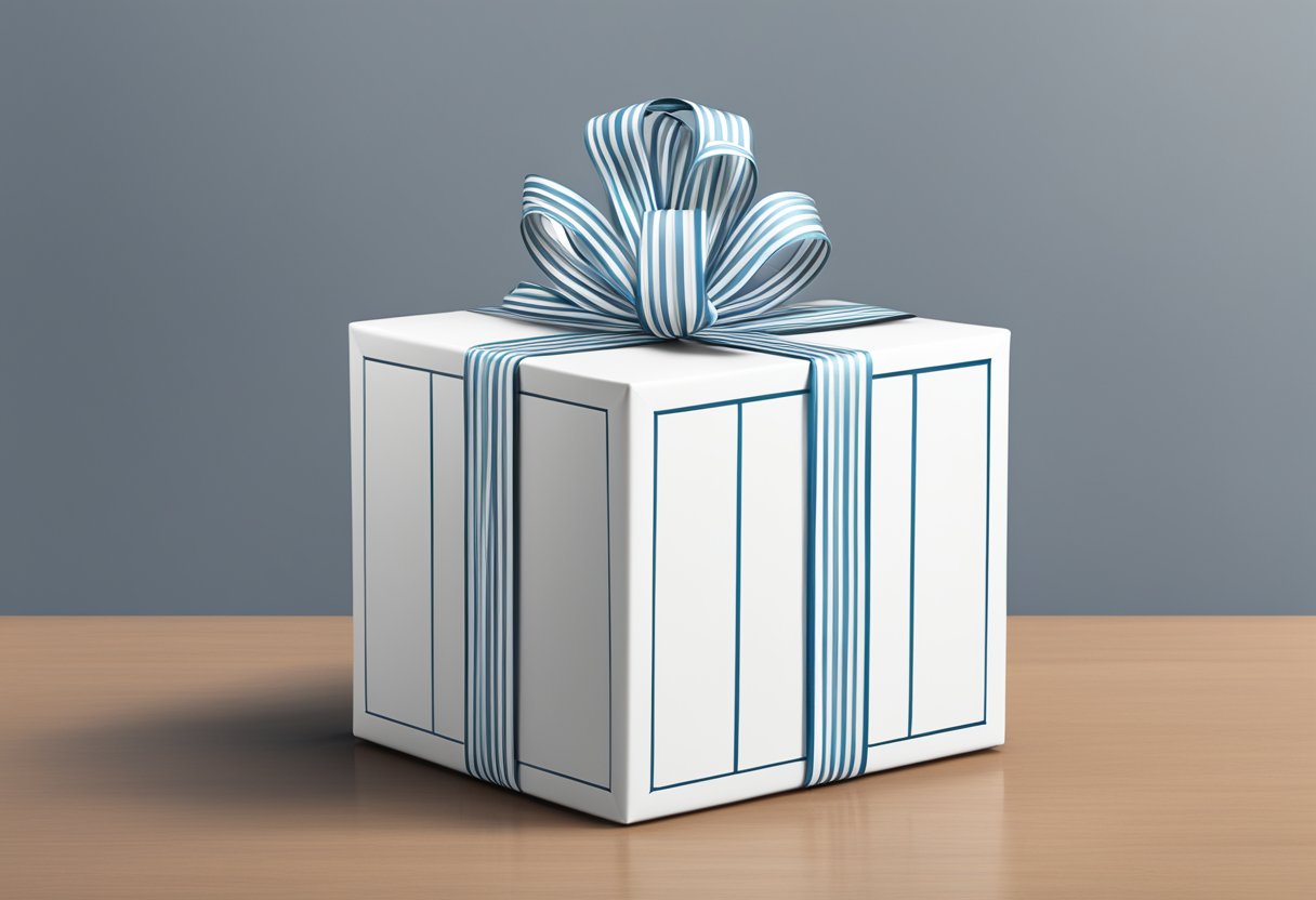 A sleek, modern corporate gift with the company's logo prominently displayed on the front. The gift is being presented to a group of executives, who are smiling and nodding in approval