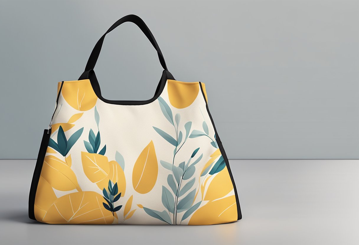 A hand reaches for a compact tote bag, unfolding it to reveal its spacious interior. The bag features durable polyester material and a convenient foldable design