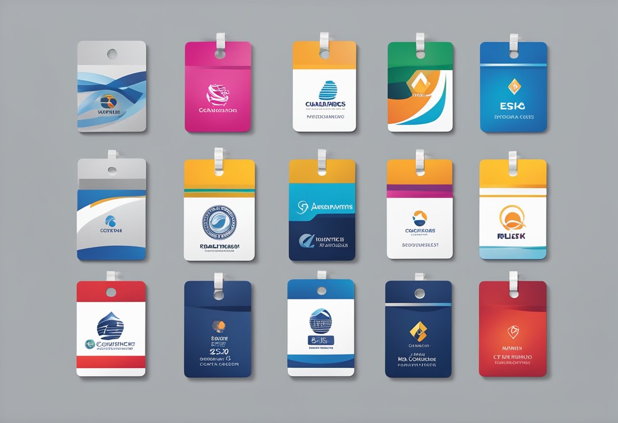 A stack of customised Ez-Link cards, branded with corporate logos, arranged neatly on a desk with a ribbon tied around them