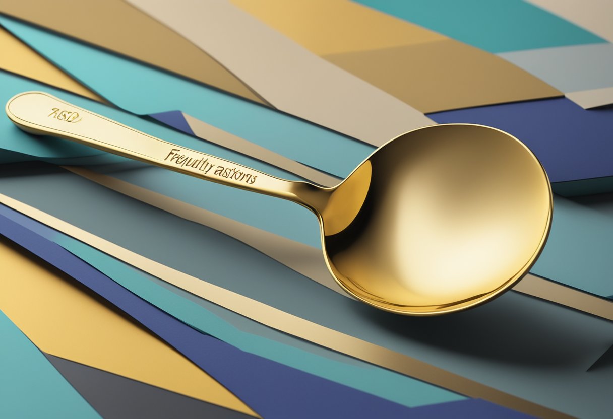 A golden spoon with the words "Frequently Asked Questions" engraved on the handle, presented as a corporate gift