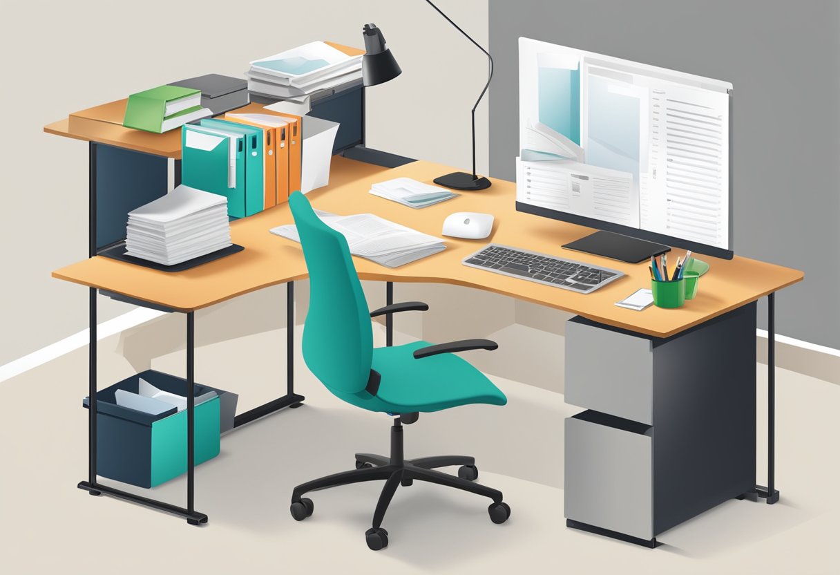 A desk with L-shape folders neatly organized, showcasing their versatility and space-saving design
