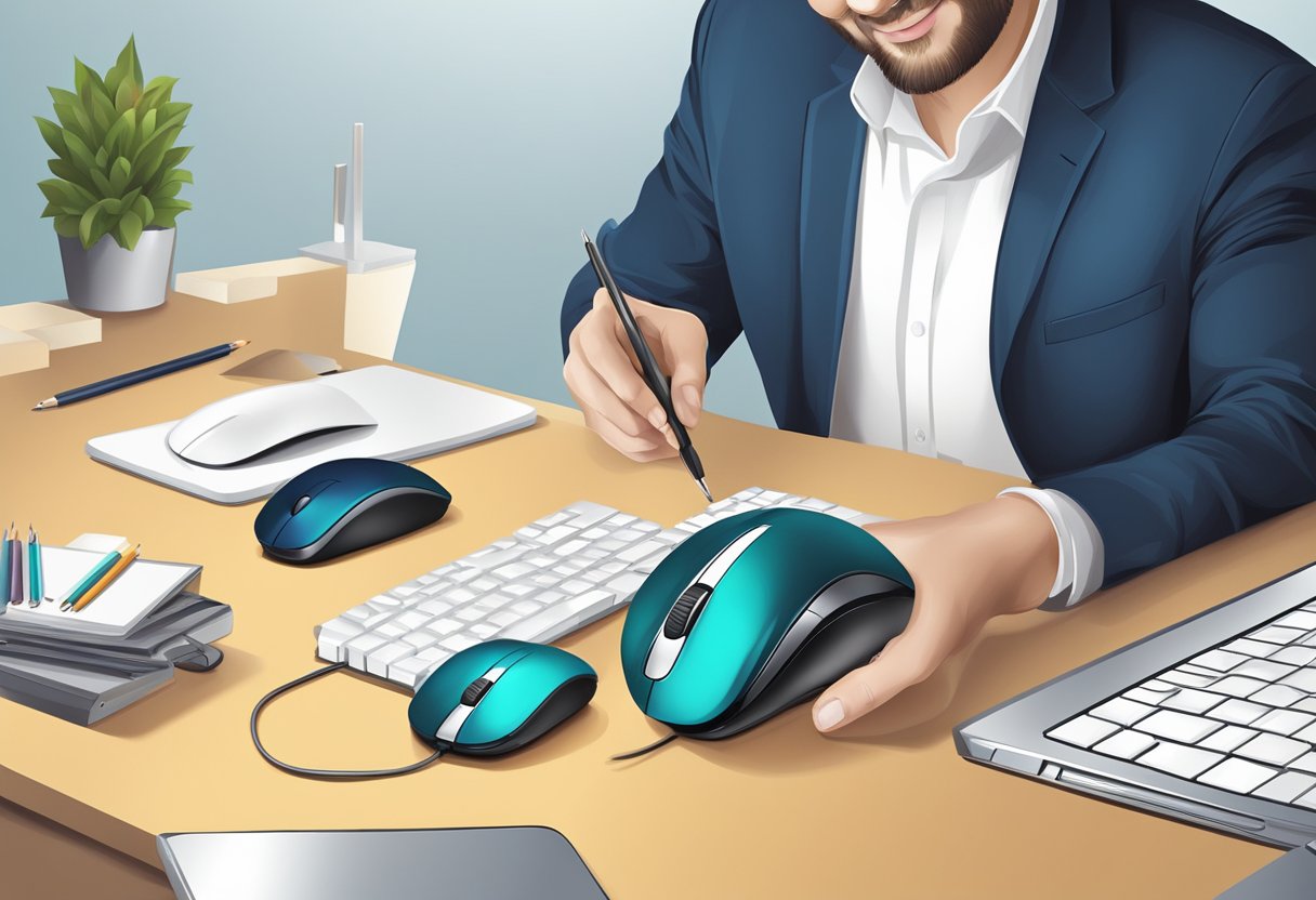 A designer customizes a computer mouse for a corporate gift