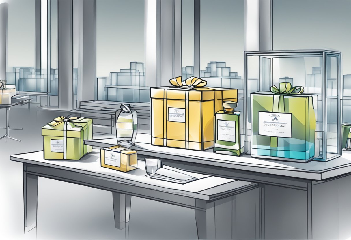 A sleek glass corporate gift being customized and carefully packaged for delivery