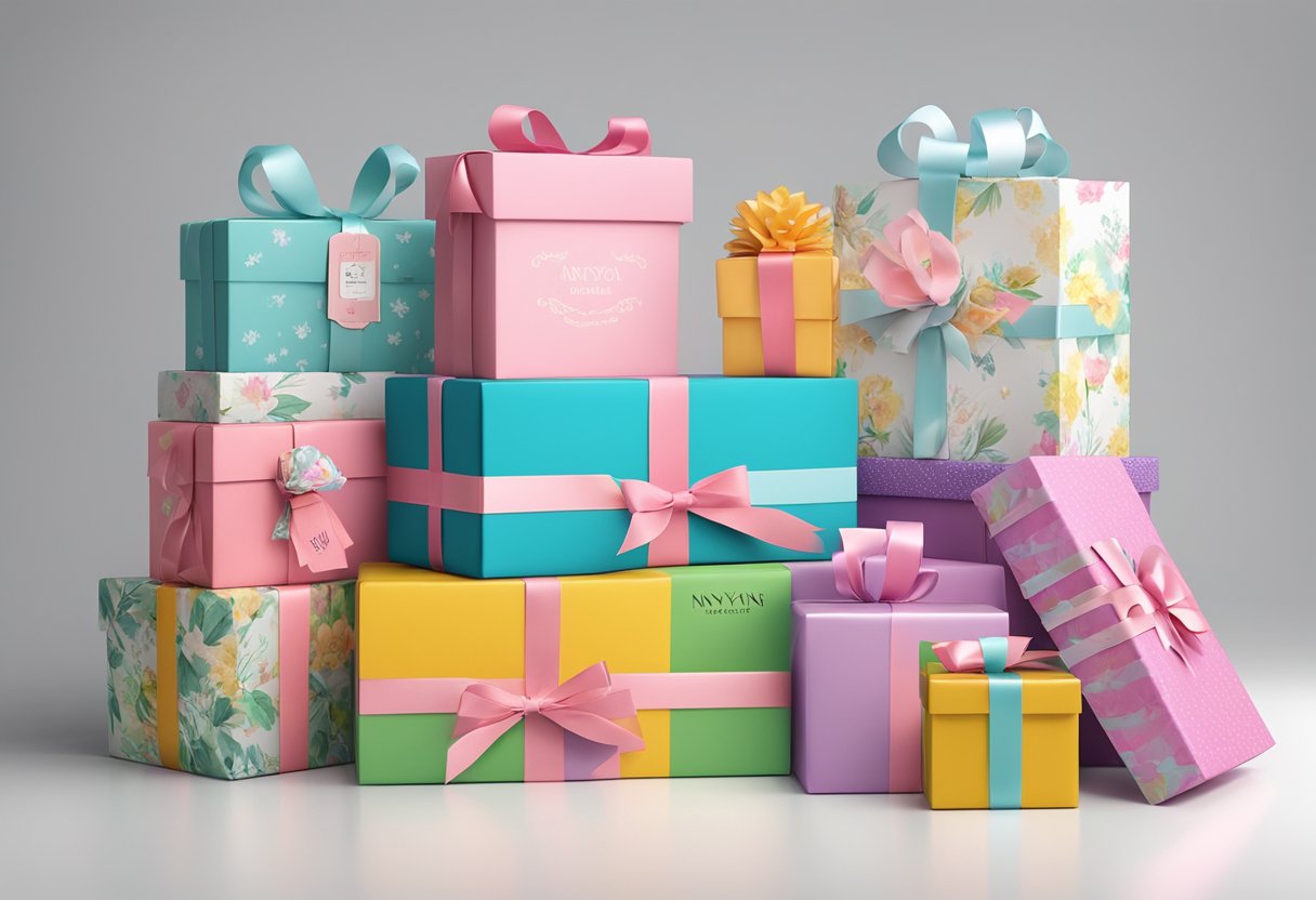 A colorful array of custom gifts and packaging options at Nanyang Gifts, with logo printing and personalized designs
