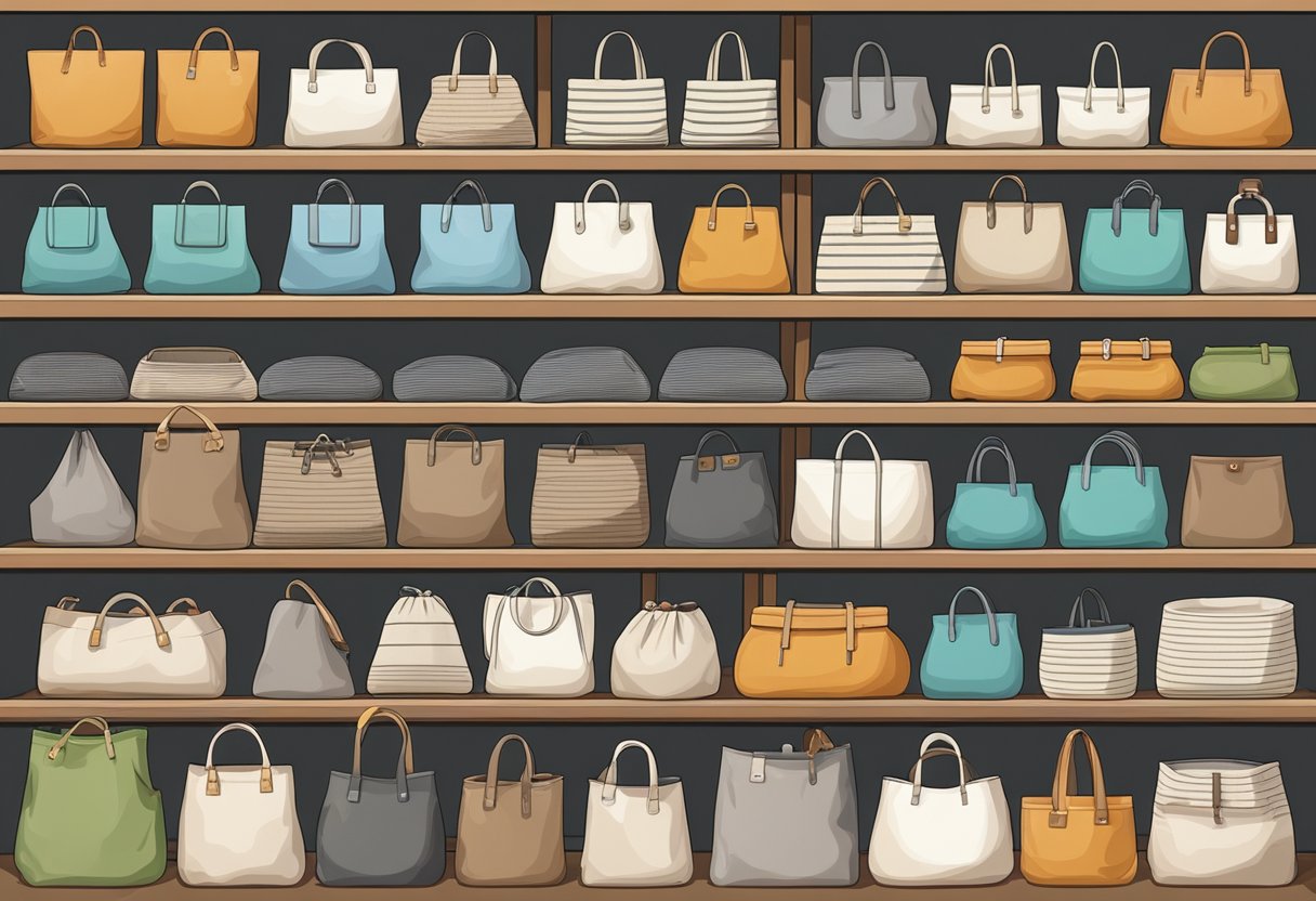Cotton bags of various sizes and styles are neatly arranged on shelves, showcasing their high quality and diverse options