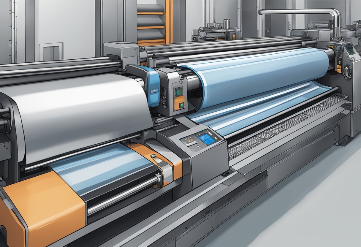 A machine printing a custom design onto a nylon bag