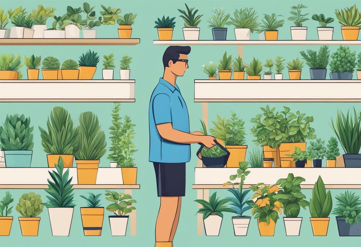 A person selects potted plants from a variety of options for corporate gifts