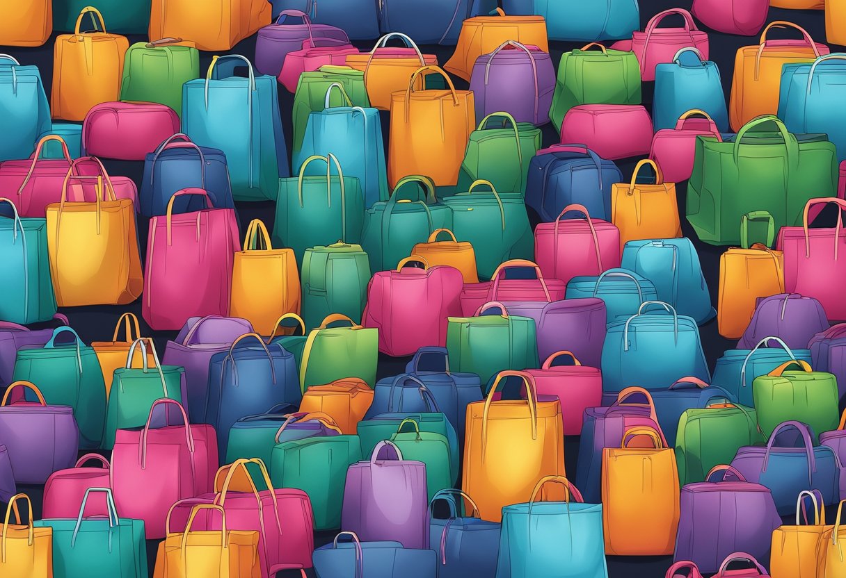 Custom polyester bags arranged in a neat stack, each with a different vibrant color and a sleek, modern design