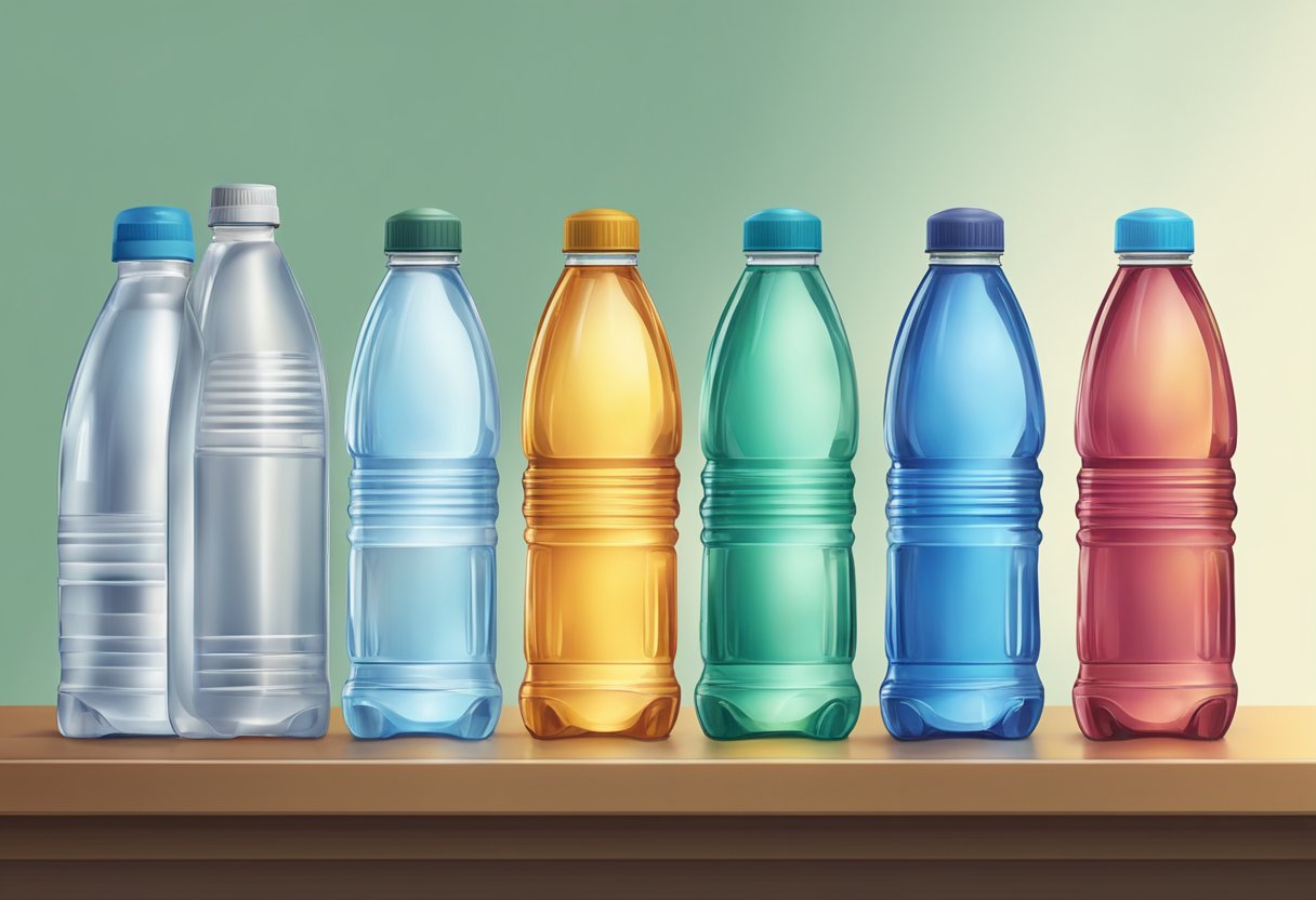 Several water bottles arranged on a table