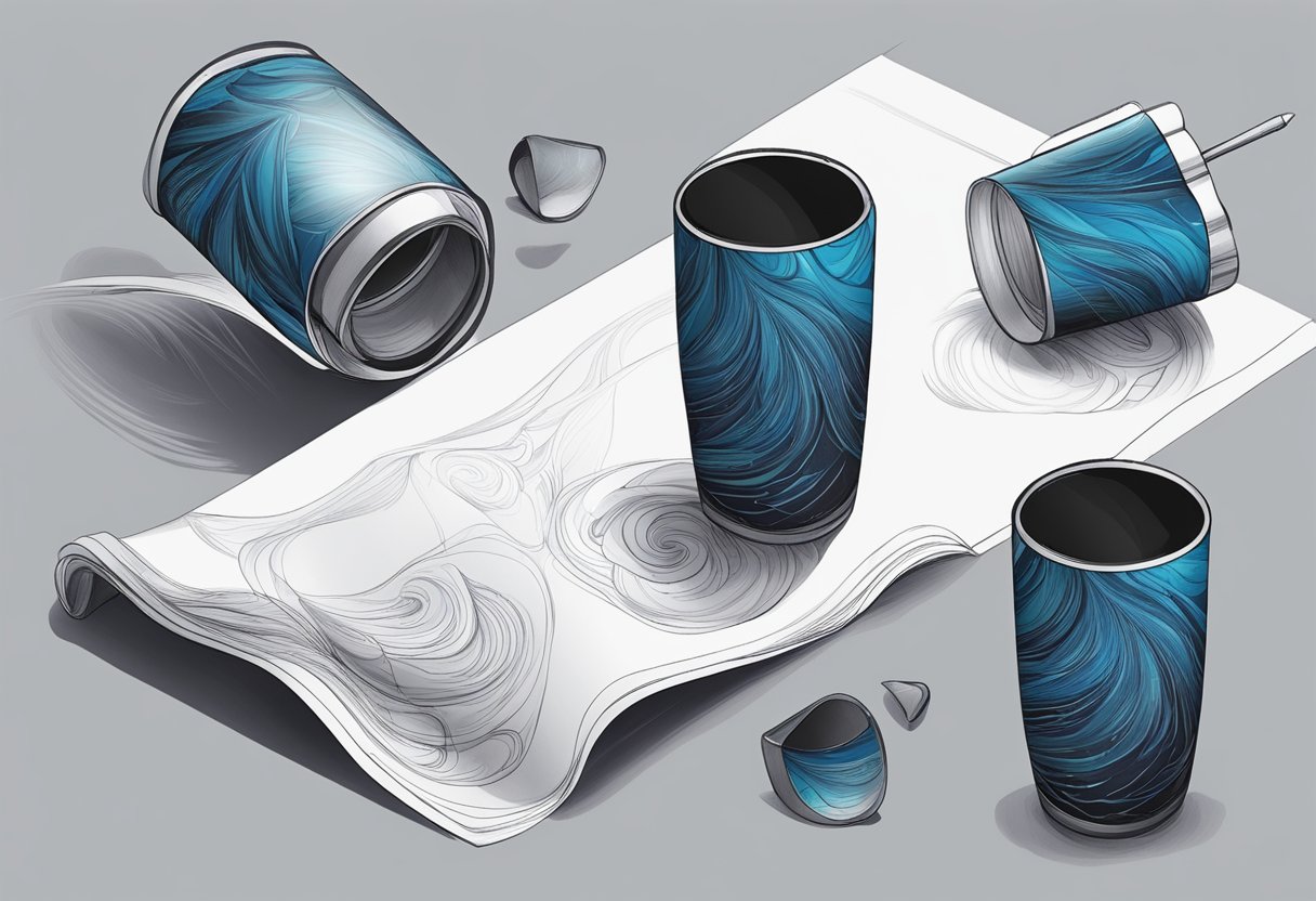 Ink-covered tumbler rolling over paper, leaving a pattern