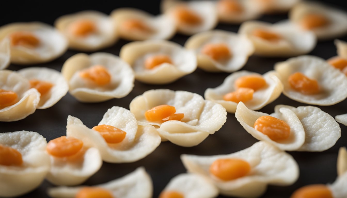 Prawn crackers laid out on a baking tray, ready to be placed in a preheated oven