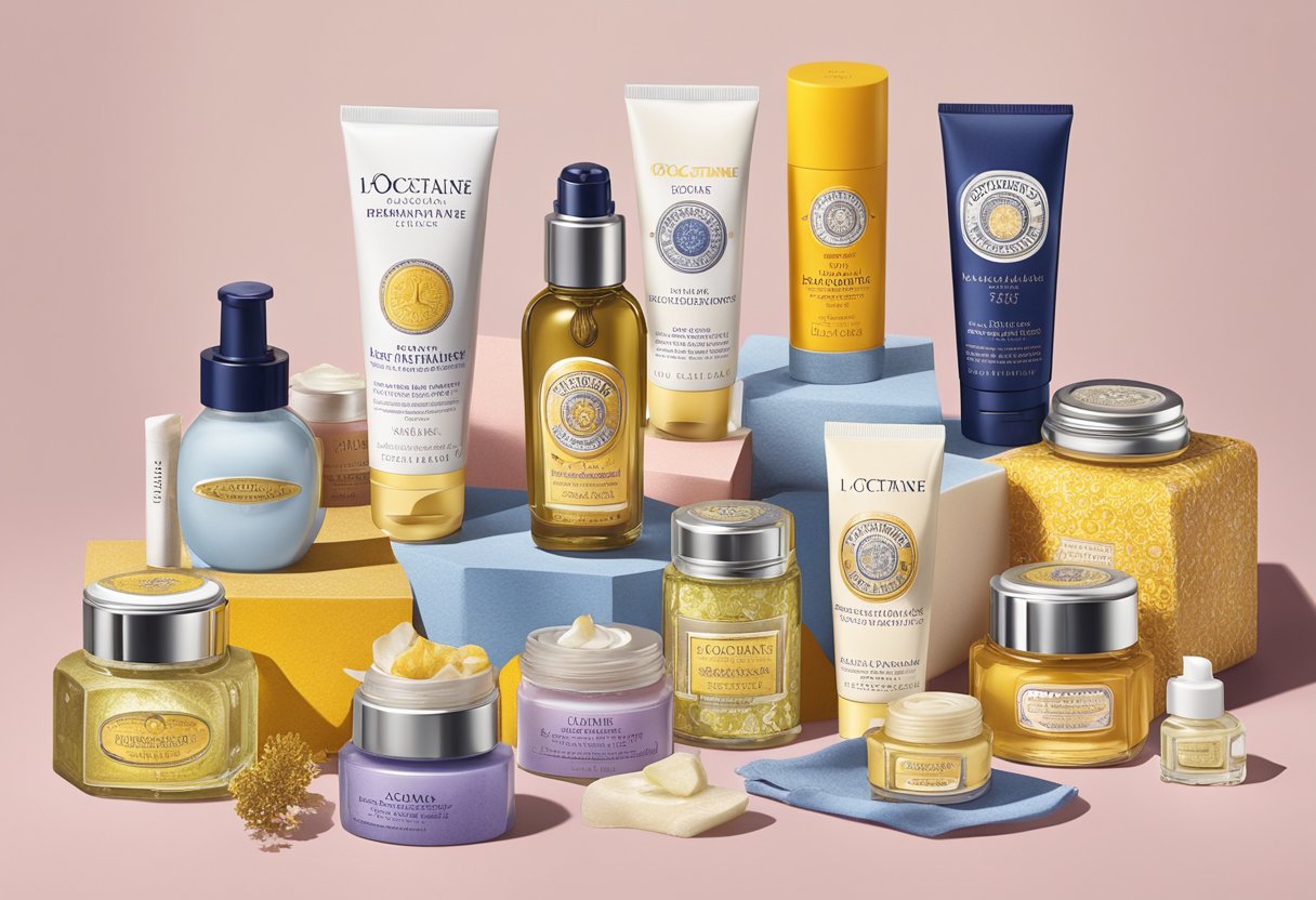 A table adorned with various customised gifts from l'occitane, including luxurious skincare products, beautifully packaged and ready for gifting