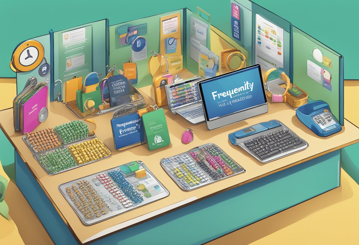 A table with various key chain designs and a sign saying "Frequently Asked Questions" displayed at a customisation booth