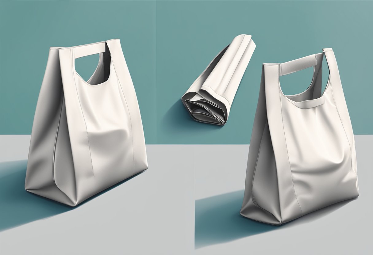 A reusable bag is being folded and unfolded, showing its flexibility and convenience for frequent use