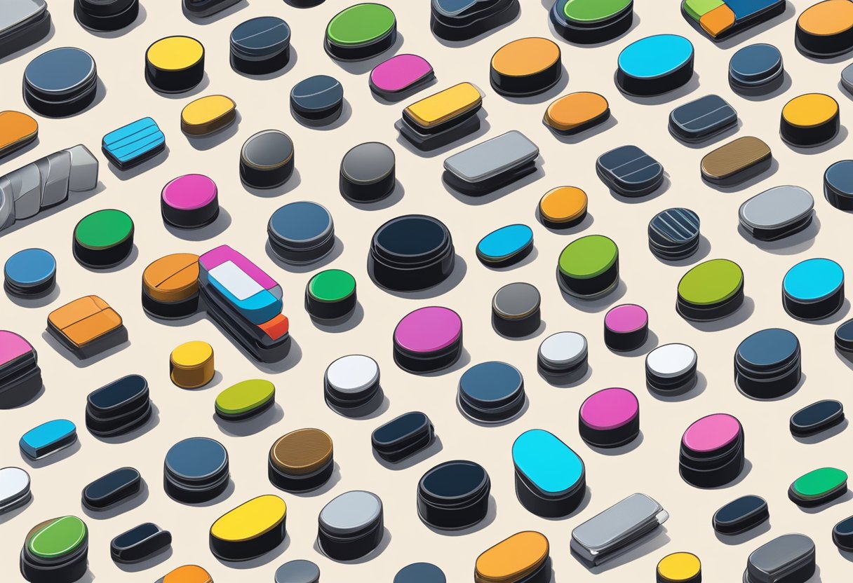 A large assortment of custom-made magnets arranged in bulk on a display table