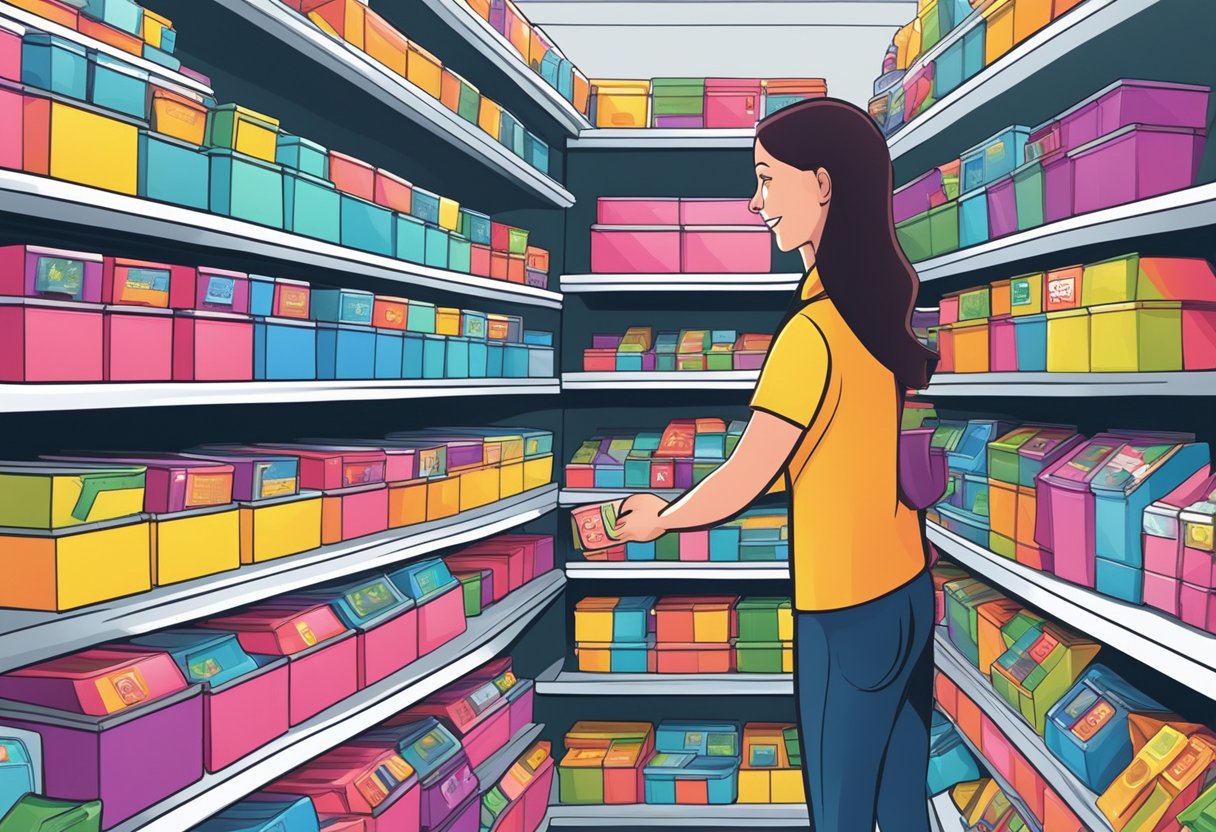 Customers selecting and buying customised magnets in bulk from shelves in a brightly lit store