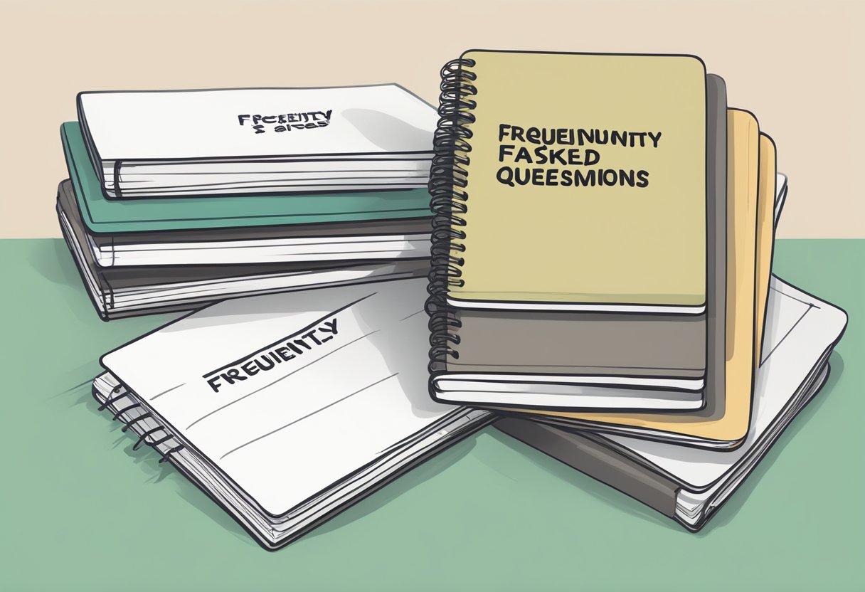 A stack of zero waste notebooks with "Frequently Asked Questions" printed on the covers