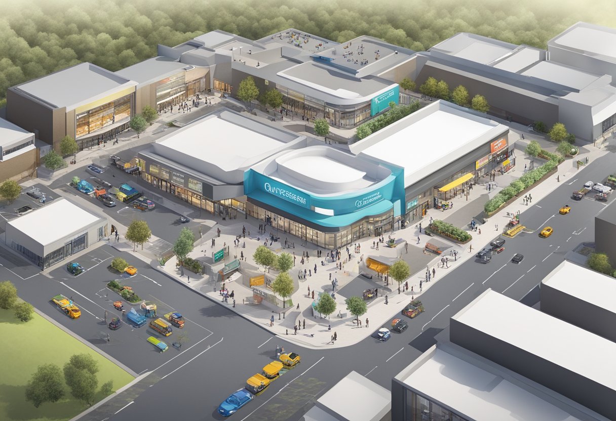An aerial view of Queensway Shopping Centre, with various corporate gifts on display