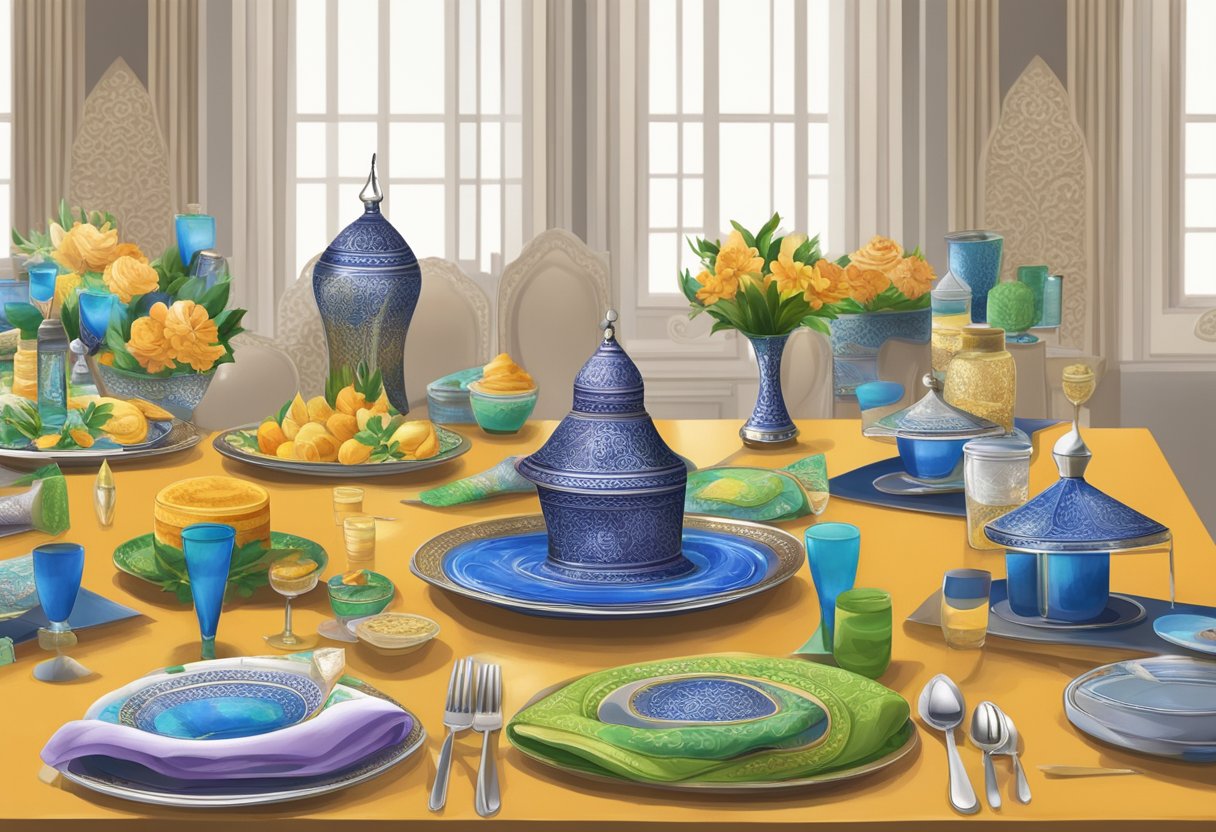 A table displays assorted Muslim door gifts at a corporate event