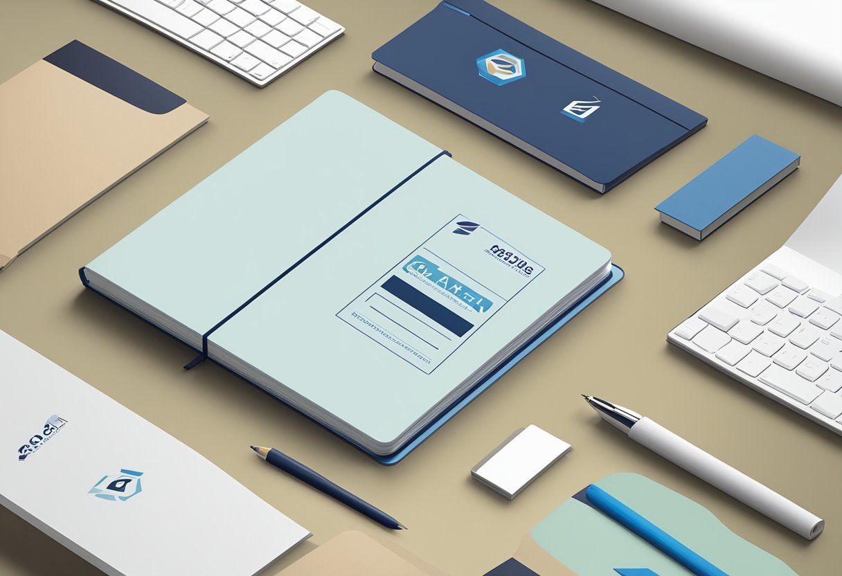 A notebook supplier's logo displayed on various products with a focus on clean, modern design and branding elements