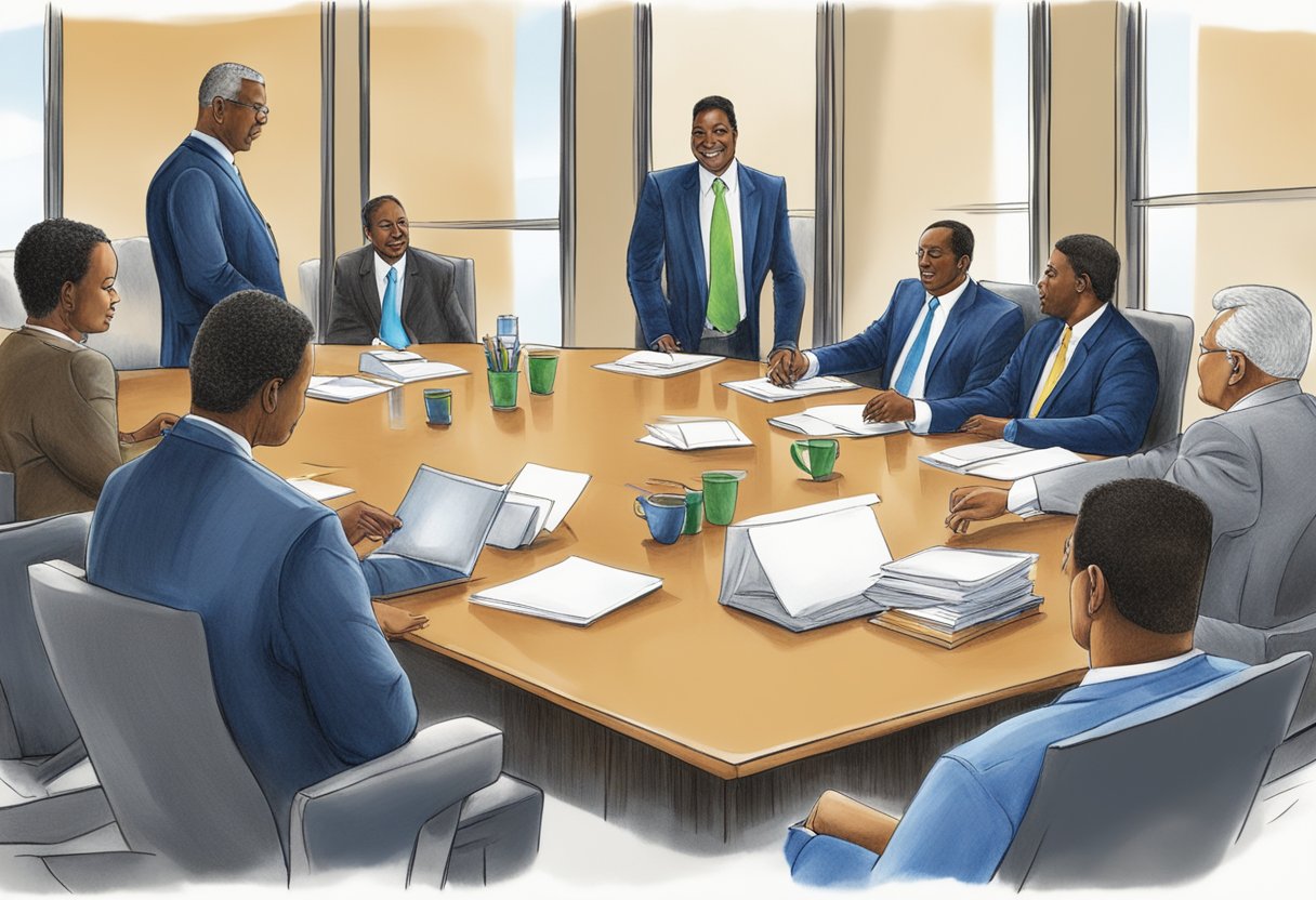 Ex-offenders receive corporate gifts in a boardroom setting
