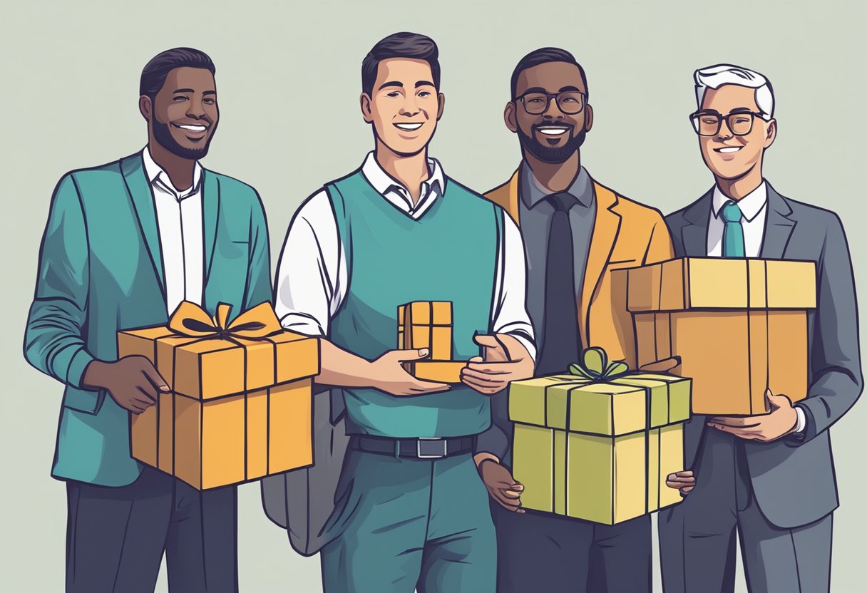 A group of ex-offenders receiving corporate gifts while asking frequently asked questions