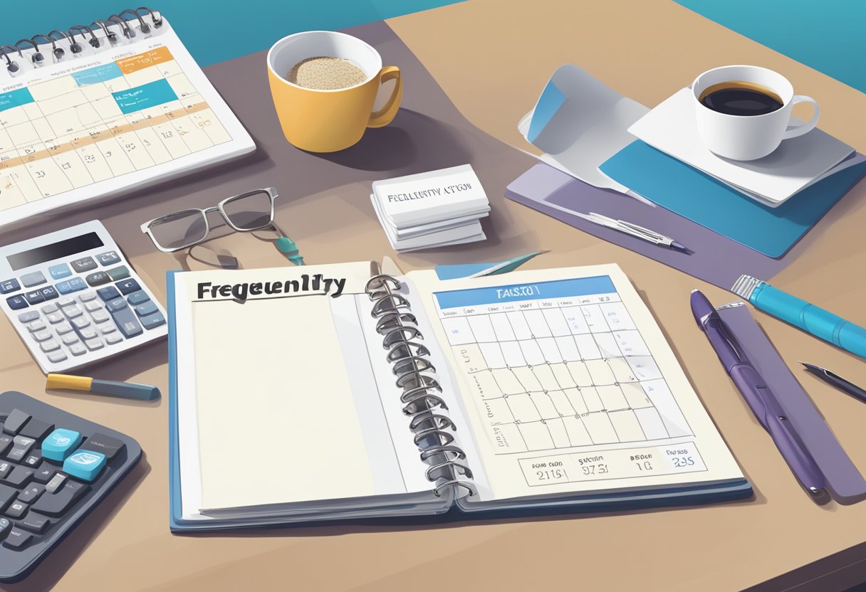 A table with branded corporate gifts and a calendar, with a sign reading "Frequently Asked Questions" above