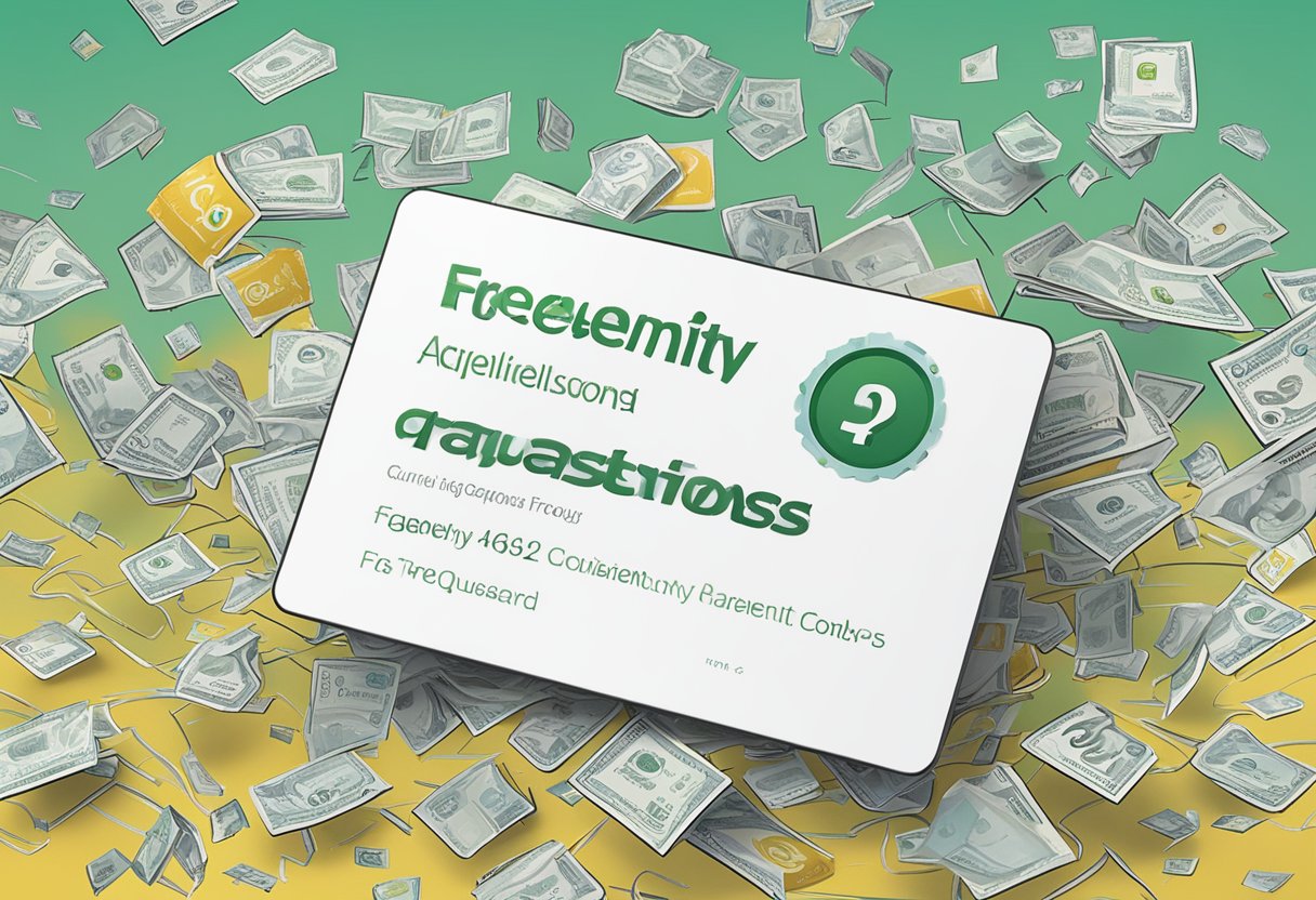 A corporate robinson gift card surrounded by floating "Frequently Asked Questions" text