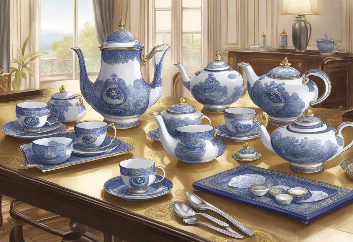 A table adorned with TWG Tea corporate gifts, including tea sets, accessories, and packaging, displayed in an elegant and professional setting
