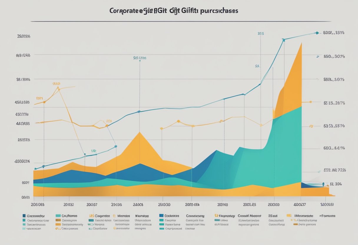 A graph showing the rise in corporate gift purchases over time, with a chart displaying the most commonly chosen items
