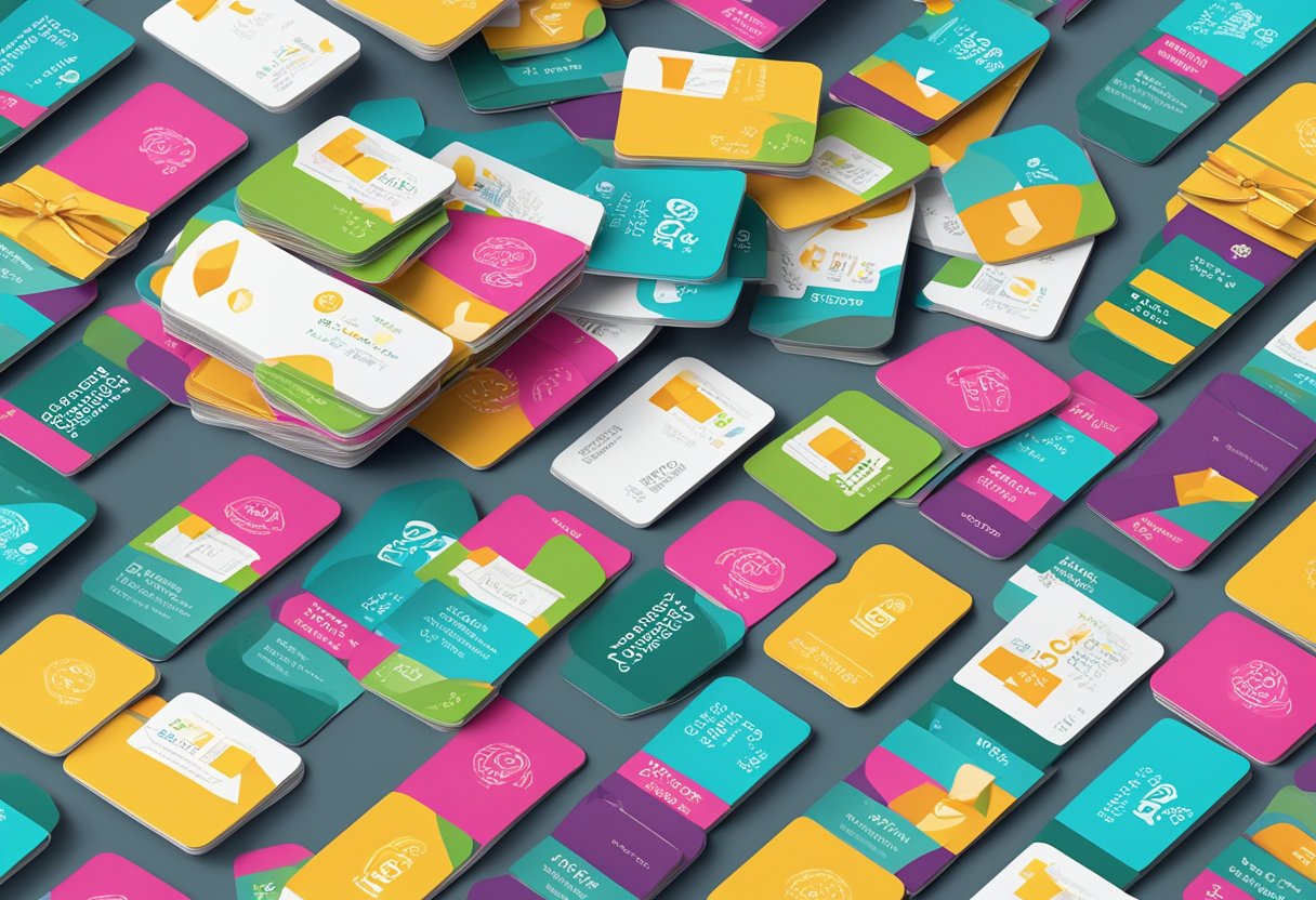 A stack of gift cards arranged in bulk with a "Frequently Asked Questions" label