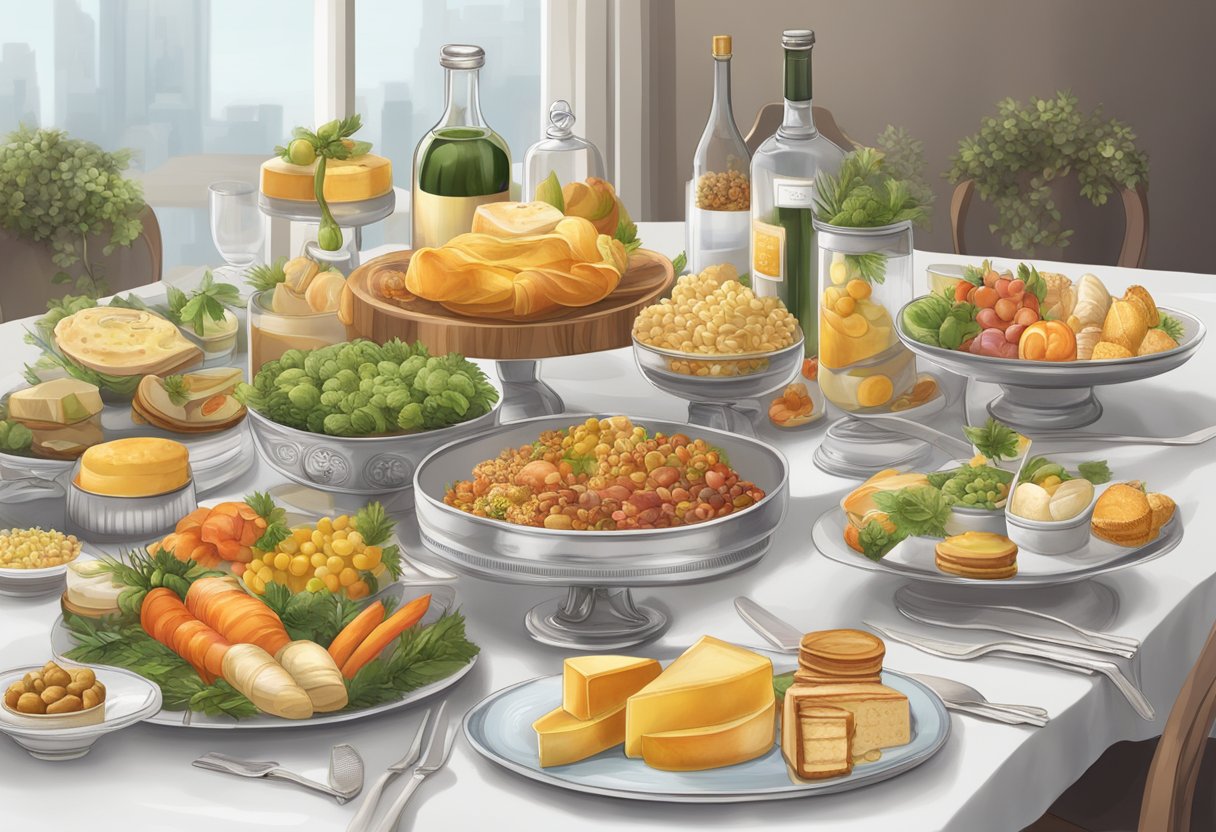 A table adorned with various gourmet food items and elegant packaging, with a banner reading "Best Practices for Food Corporate Gifting."