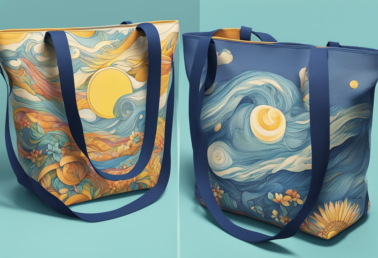 Vibrant colors and precise details on a tote bag being printed using advanced techniques, showcasing high-quality results