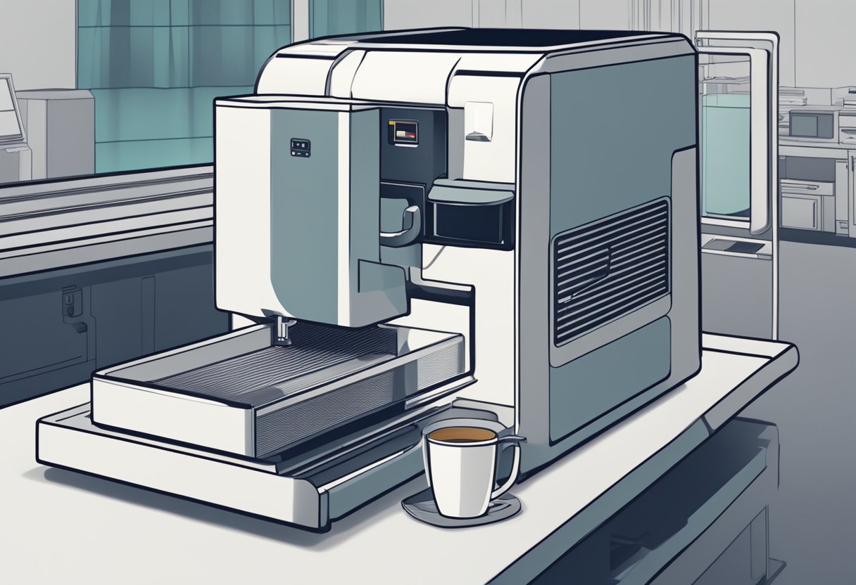 A mug being printed with a custom design in a machine