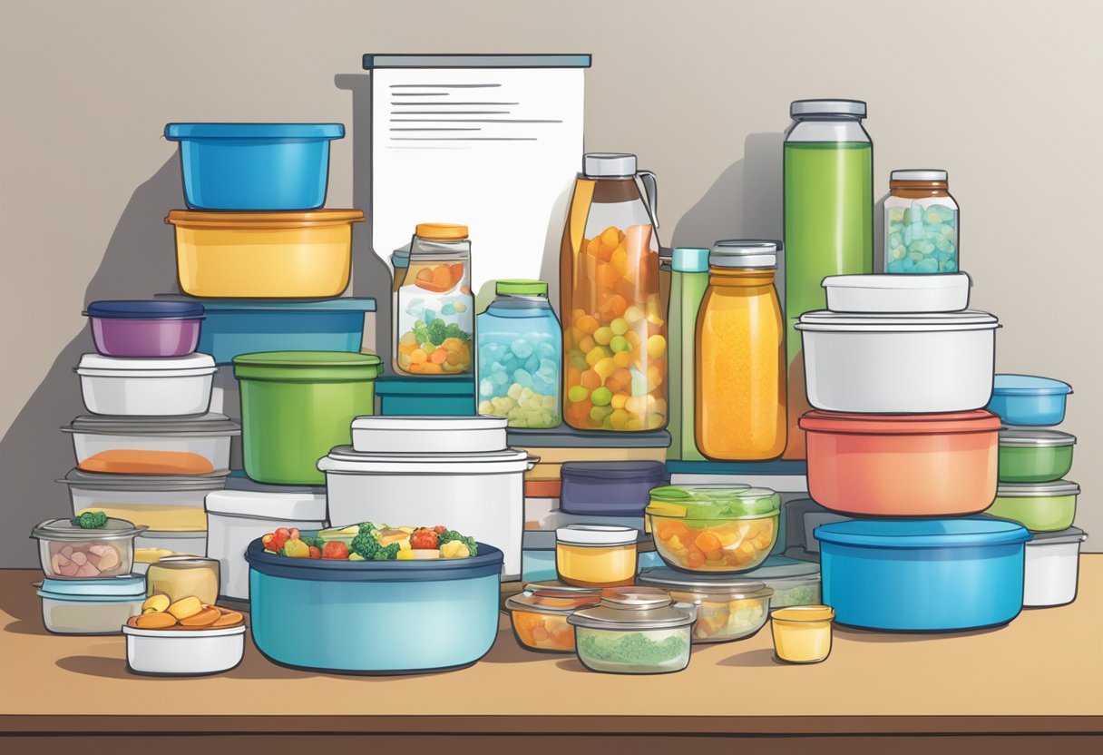 A table with various Tupperware products, a banner with "Frequently Asked Questions," and corporate gift items displayed