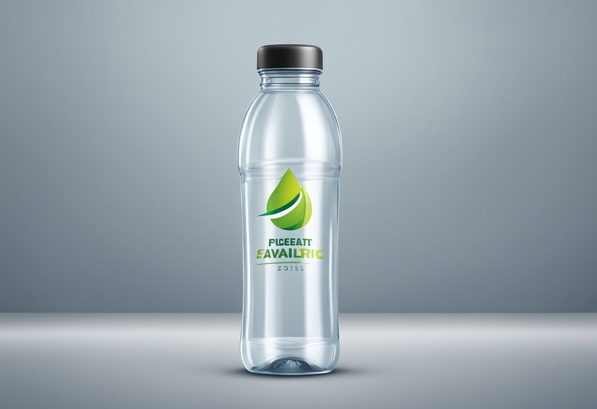 A clear plastic water bottle with a simple, budget-friendly logo